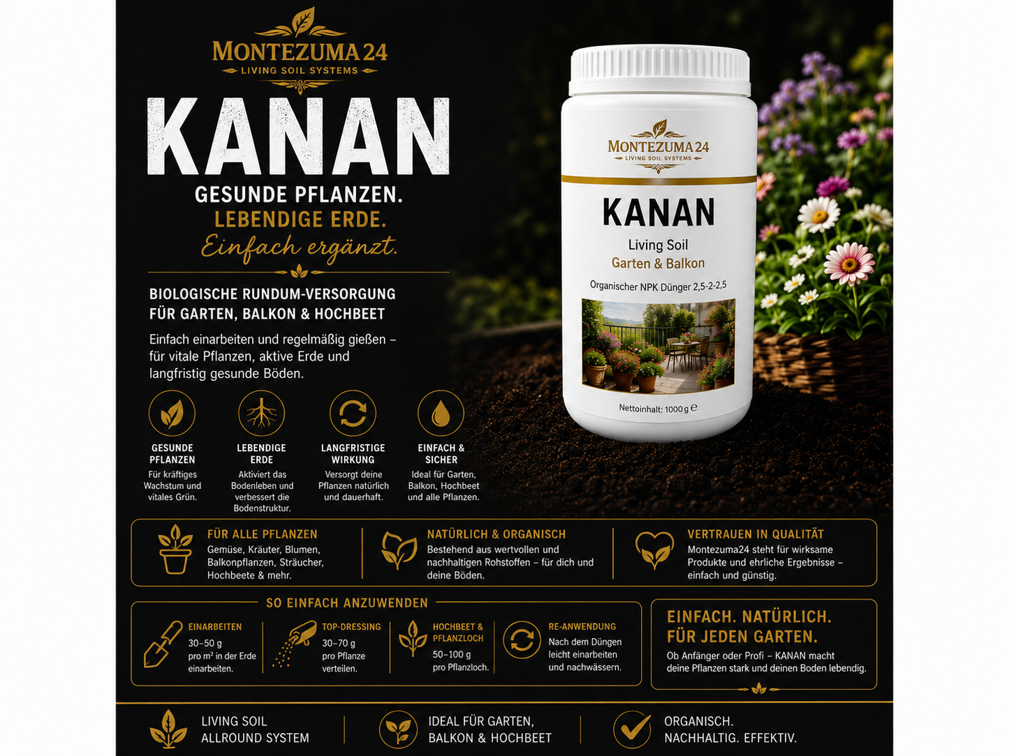 KANAN Organischer Dünger für Balkon & Garten – Langzeitdünger | MONTEZUMA24
