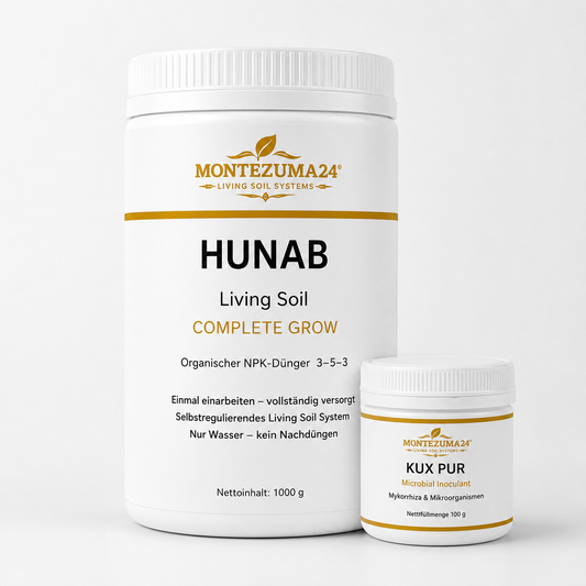 HUNAB Living Soil Complete Grow mit KUX PUR Microbial Inoculant von MONTEZUMA24 für lebendige Erde, Mikrobiologie und Bodenleben