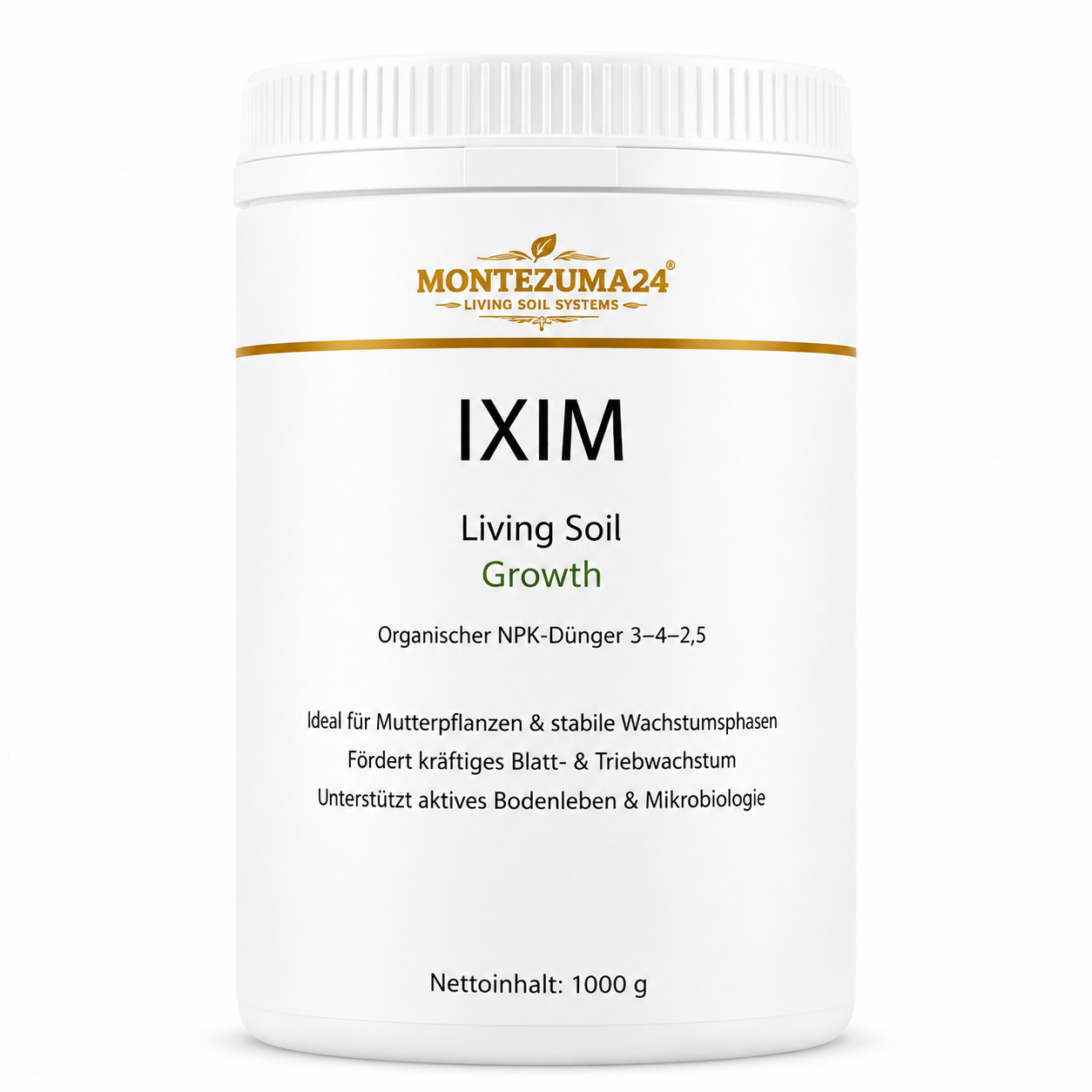 IXIM Living Soil Growth von MONTEZUMA24, organischer NPK-Dünger 3-4-2,5 für Wachstumsphase, Blattwachstum, Triebwachstum und aktives Bodenleben