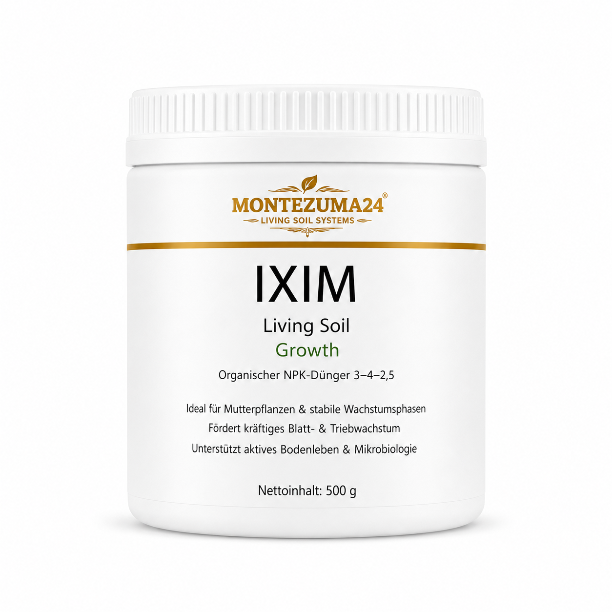 IXIM Living Soil Growth 500 g von MONTEZUMA24, organischer NPK-Dünger 3-4-2,5 für Wachstumsphase, Blattwachstum, Triebwachstum und aktives Bodenleben