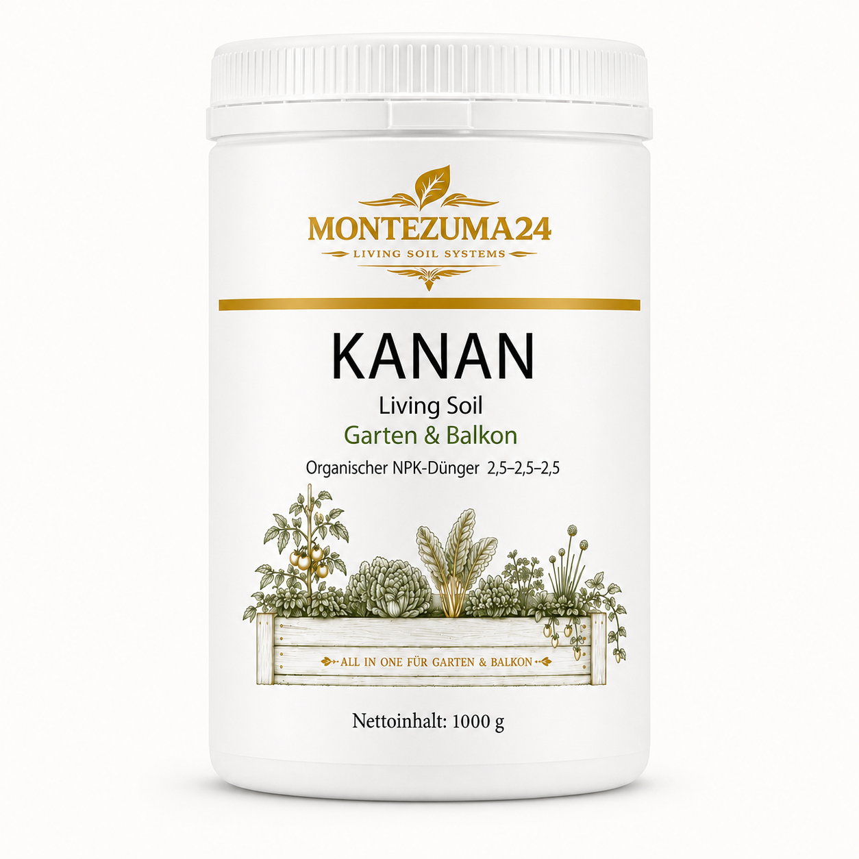 KANAN Living Soil Garten & Balkon 1000 g von MONTEZUMA24, organischer NPK-Dünger 2,5-2,5-2,5 für Gartenpflanzen, Balkonpflanzen, Gemüse, Kräuter und aktives Bodenleben
