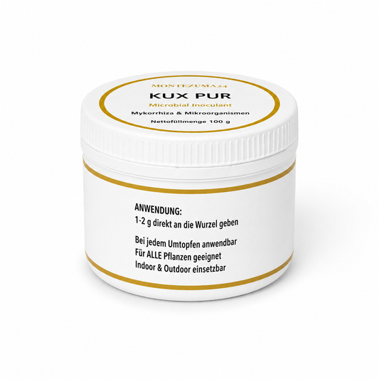 KUX PUR Microbial Inoculant 100 g von MONTEZUMA24 mit Mykorrhiza und Mikroorganismen, Anwendung direkt an der Wurzel, geeignet für alle Pflanzen indoor und outdoor